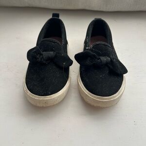 Kids Black Slip-On Sneakers with Knot Accent and Girls 3 tees and and 2 sweaters